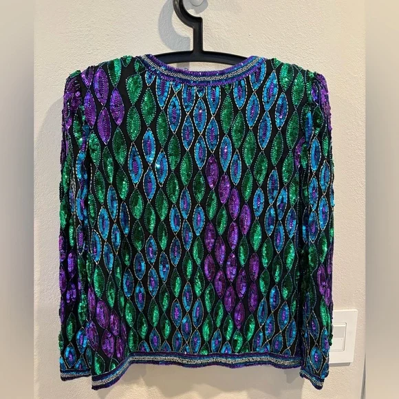 Vintage Laurence Kazar 100% silk beaded & sequined jacket size petite small New - Picture 5 of 16